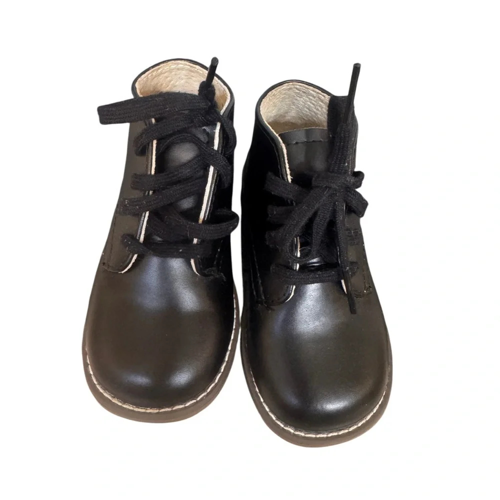 AS NEW💕 FOOTMATES BLACK leather walking shoes boots baby boys size 5.5 wide